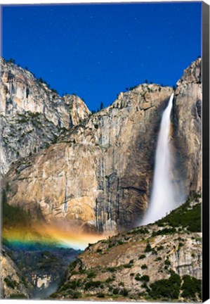 Framed Moonbow And Starry Sky Over Yosemite Falls, California Print