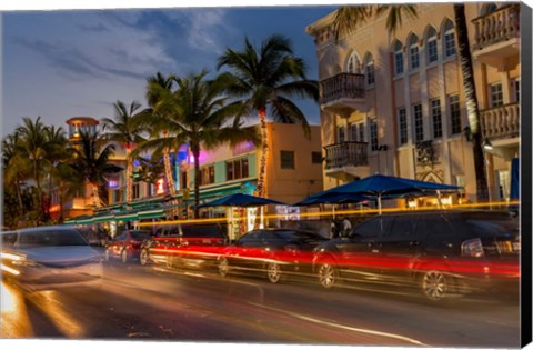 Framed Ocean Drive In South Beach, Florida Print