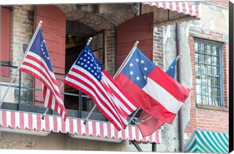 Framed River Street Flags, Savannah, Georgia Print