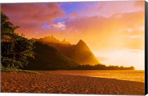 Framed Evening Light On Na Pali Coast Spires, Island Of Kauai, Hawaii Print