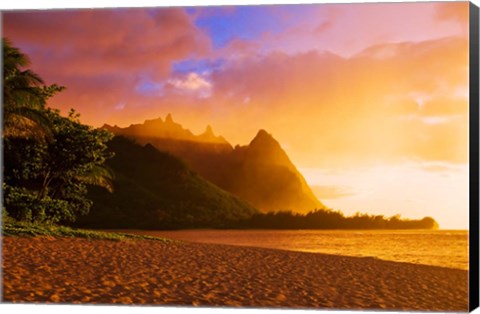 Framed Evening Light On Na Pali Coast Spires, Island Of Kauai, Hawaii Print