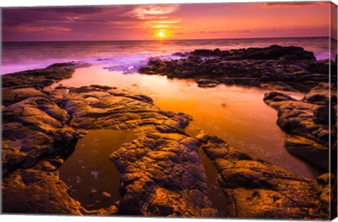 Framed Sunset And Tide Pool Above The Pacific, Kailua-Kona, Hawaii Print