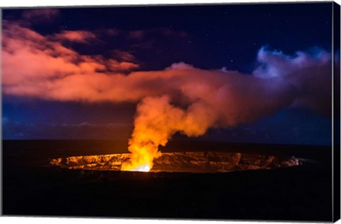 Framed Lava Steam Vent Glowing At Night In The Halemaumau Crater, Hawaii Print