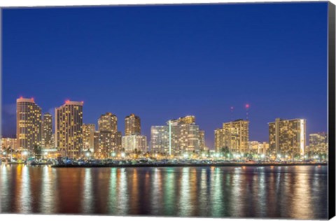 Framed Waikiki Skyline At Night, Honolulu, Hawaii Print