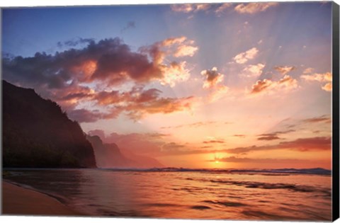 Framed Sunset Along The Coast Of Kauai, Hawaii Print