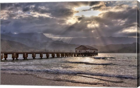 Framed Hanalei Pier At Sunset, Maui, Hawaii Print