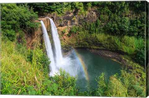 Framed Rainbow In Wailua Falls, Kauai, Hawaii Print