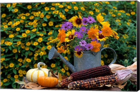 Framed Autumn Display Of Flowers Print