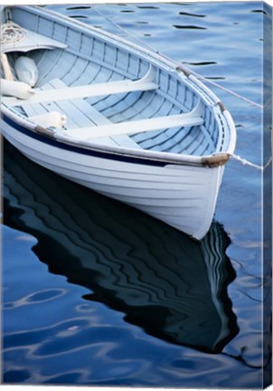 Framed Dinghy Moored At Dock, Rockport, Maine Print