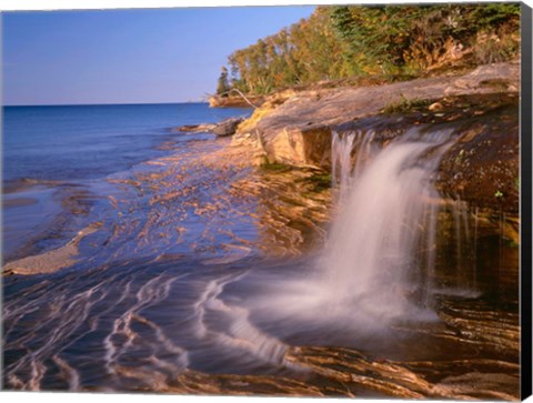 Framed Waterfall Flows Across Sandstone Shore At Miners Beach Print