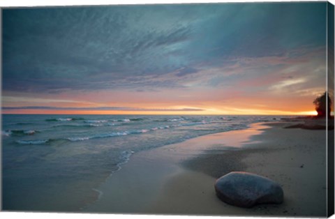 Framed Solitary Boulder On A Beach Of Lake Superior, Michigan Print