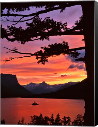 Framed St Mary Lake And Wild Goose Island At Sunset Print