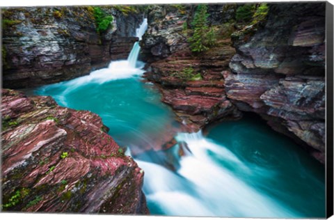 Framed St Mary Falls, Glacier National Park, Montana Print