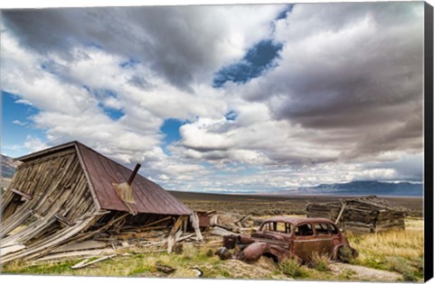 Framed Collapsed Building And Rusted Vintage Car, Nevada Print