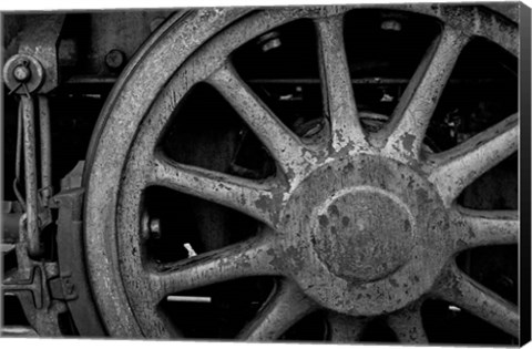 Framed Rusted Train Wheel, Nevada (BW) Print