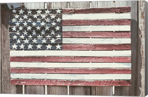 Framed Worn Wooden American Flag, Fire Island, New York Print