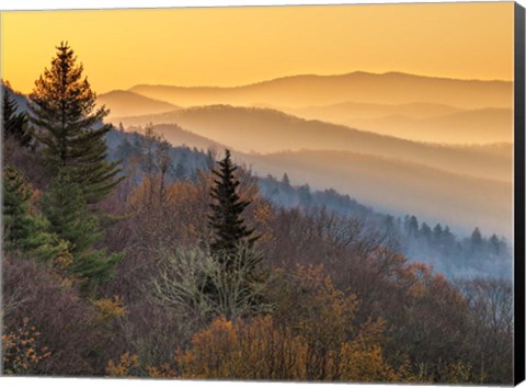 Framed Sunrise From The Oconaluftee Valley Overlook, North Carolina Print