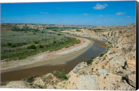 Framed Brown River Bend In The Roosevelt National Park, North Dakota Print