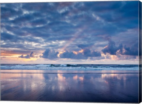 Framed Sunset From North Jetty Beach, Oregon Print