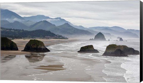 Framed Rocky Cannon Beach Panorama, Oregon Print