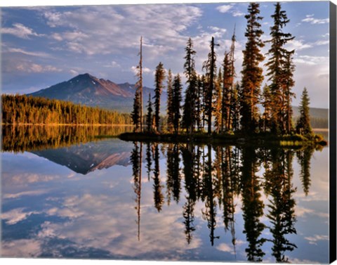 Framed Diamond Peak Reflecting In Summit Lake, Oregon Print