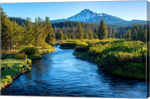 Framed Mt Bachelor And The Deschutes River, Oregon Print