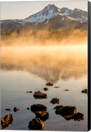 Framed Misty Sparks Lake With Mt Bachelor, Oregon Print