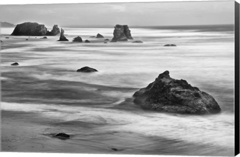 Framed Bandon Beach, Oregon (BW) Print