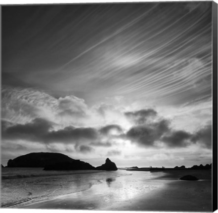 Framed Harris Beach State Park At Sunset, Oregon (BW) Print