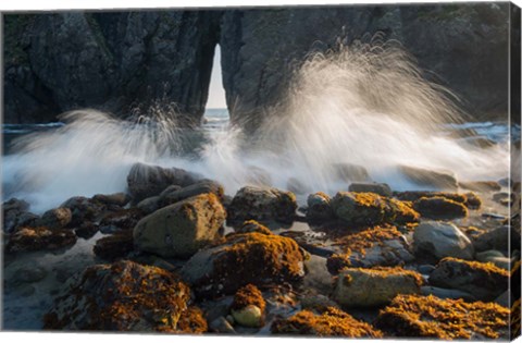 Framed Ocean Spray On Rocky Coastline, Oregon Print