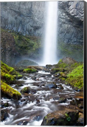 Framed Latourell Falls And Creek, Columbia Gorge, Oregon Print