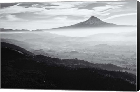 Framed Smoke In The Hood River Valley, Oregon (BW) Print