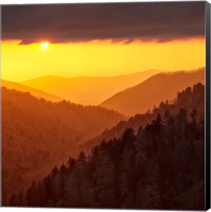 Framed Sunset Light Fills Valley Of The Great Smoky Mountains Print