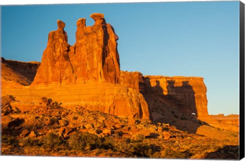 Framed Three Gossips Formation At Sunrise, Arches National Park Print