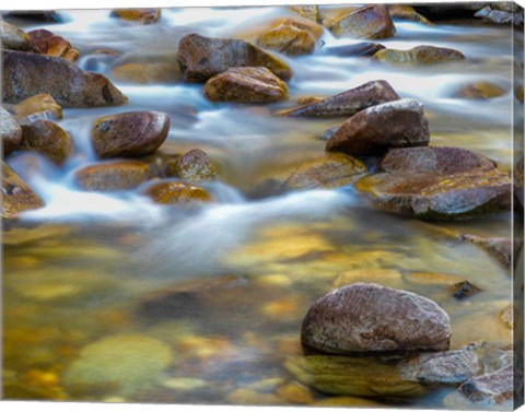 Framed Water Flowing Over Rocks In The Little Cottonwood Creek Print