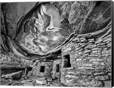 Framed Anasazi Granary, Cedar Mesa, Utah (BW) Print