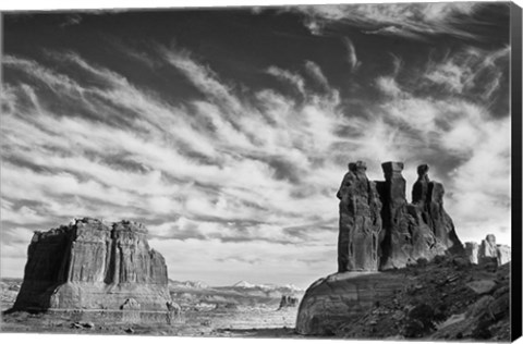 Framed Three Gossips, Arches National Park, Utah (BW) Print