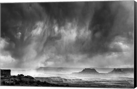 Framed Rainstorm From A Canyon Overlook, Utah (BW) Print