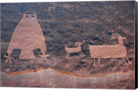 Framed Ancient Petroglyph Of Owl And Big Horn Sheep, Utah Print