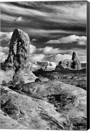 Framed Turret Arch And The La Sal Mountainsm Utah (BW) Print