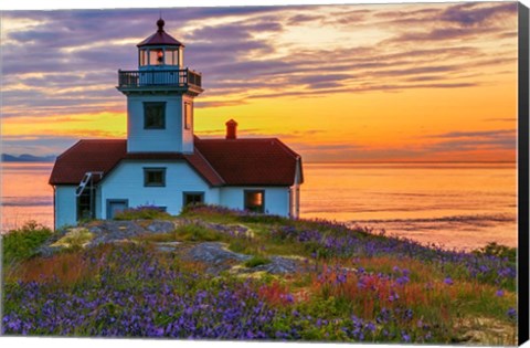 Framed Patos Lighthouse At Sunset, Washington State Print