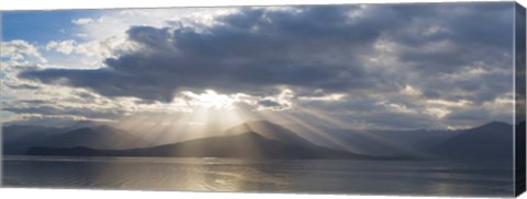Framed Panoramic Composite Of God Rays Over The Hood Canal Print
