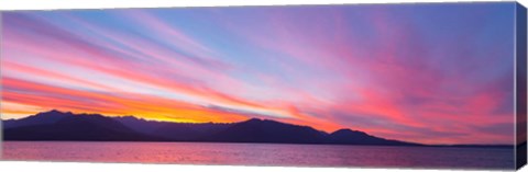 Framed Sunset Panoramic Over The Olympic Mountains And Hood Canal Print