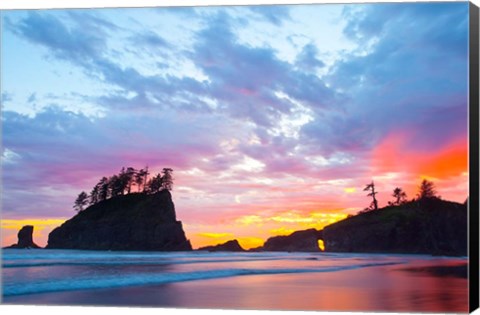 Framed Second Beach At Sunset, Washington State Print