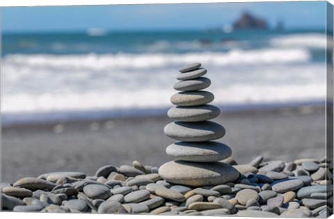 Framed Stacked Beach Rocks, Washington State Print