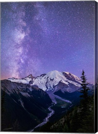 Framed White River Valley Looking Toward Mt Rainier On A Starlit Night Print