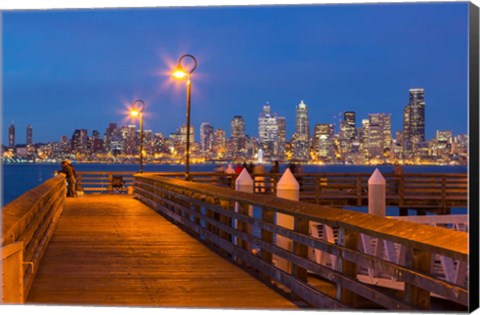 Framed Seacrest Park Fishing Pier, With Skyline View Of West Seattle Print