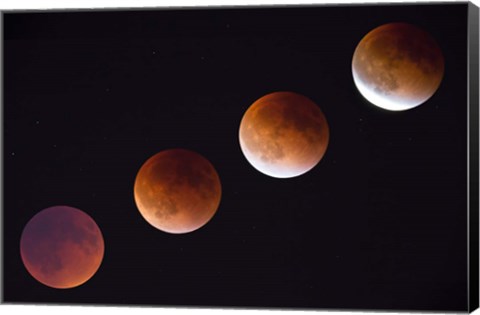 Framed Composite Of The Phases Of A Total Lunar Eclipse Print