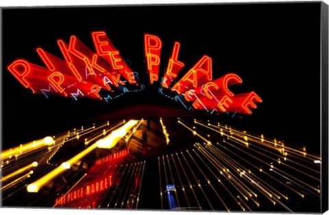 Framed Pike Place Market At Night, Washington State Print