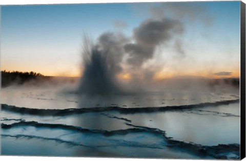 Framed Eruption Of Fountain Geyser After Sunset, Wyoming Print